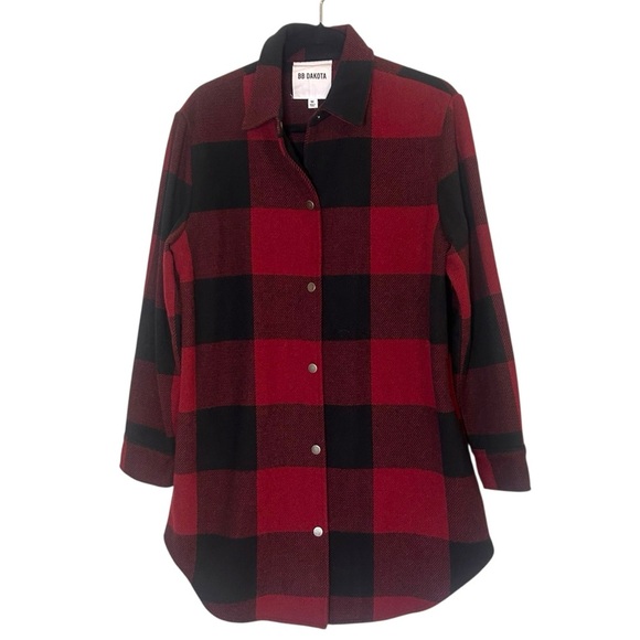 BB Dakota Eldridge Jacket- Red Plaid Brushed Wool Shacket- Size Medium - Picture 5 of 12